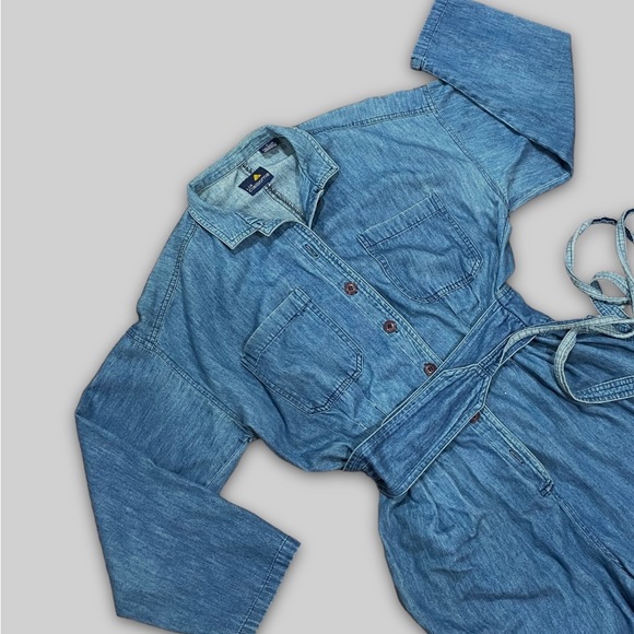 Retro Vintage Liz Claiborne Cotton Denim Jumpsuit Coverall Sz S - Picture 1 of 8